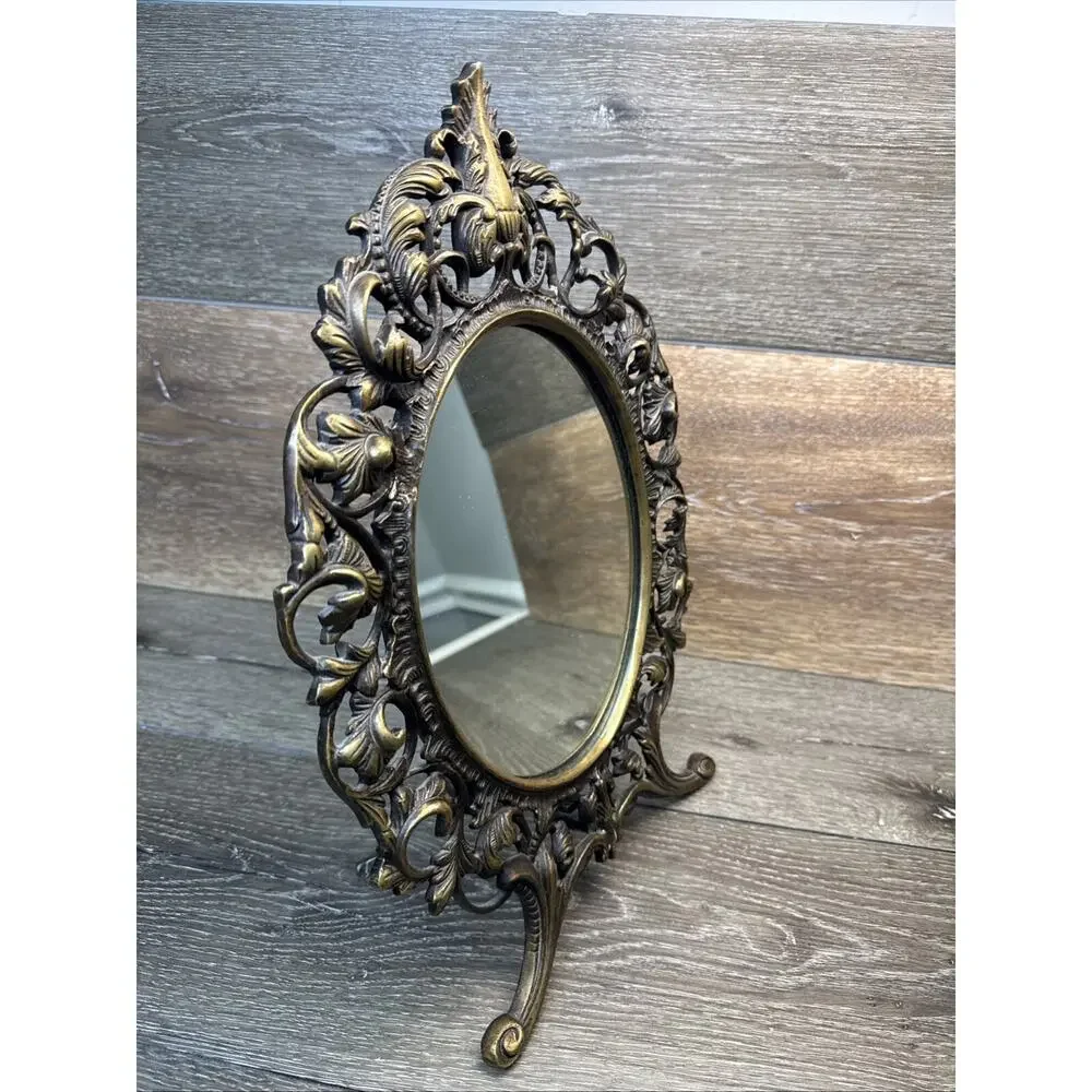 Vintage Victorian Oval Solid Brass Vanity Mirror 15x11”